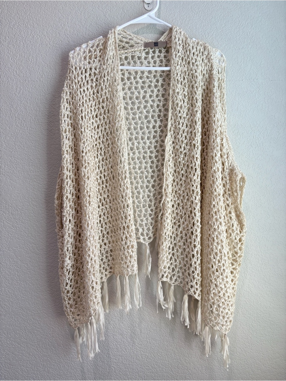 Look by M Crochet Cardigan Shawl Boho Oversized Beige Tan Women’s One Size